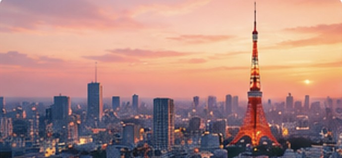 Tokyo skyline at sunset with Tokyo Tower